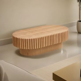 43.70 Inch Modern Handcraft Drum Coffee Table Oval Coffee Table for Living Room,Small Wooden Coffee Table with Sturdy Pedestal for Office (Material: MDF, Color: Natural Ash)